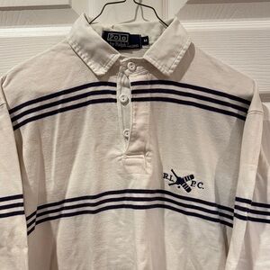 Vintage Early 1990s USA-made Polo by Ralph Lauren White & Navy Striped Rugby